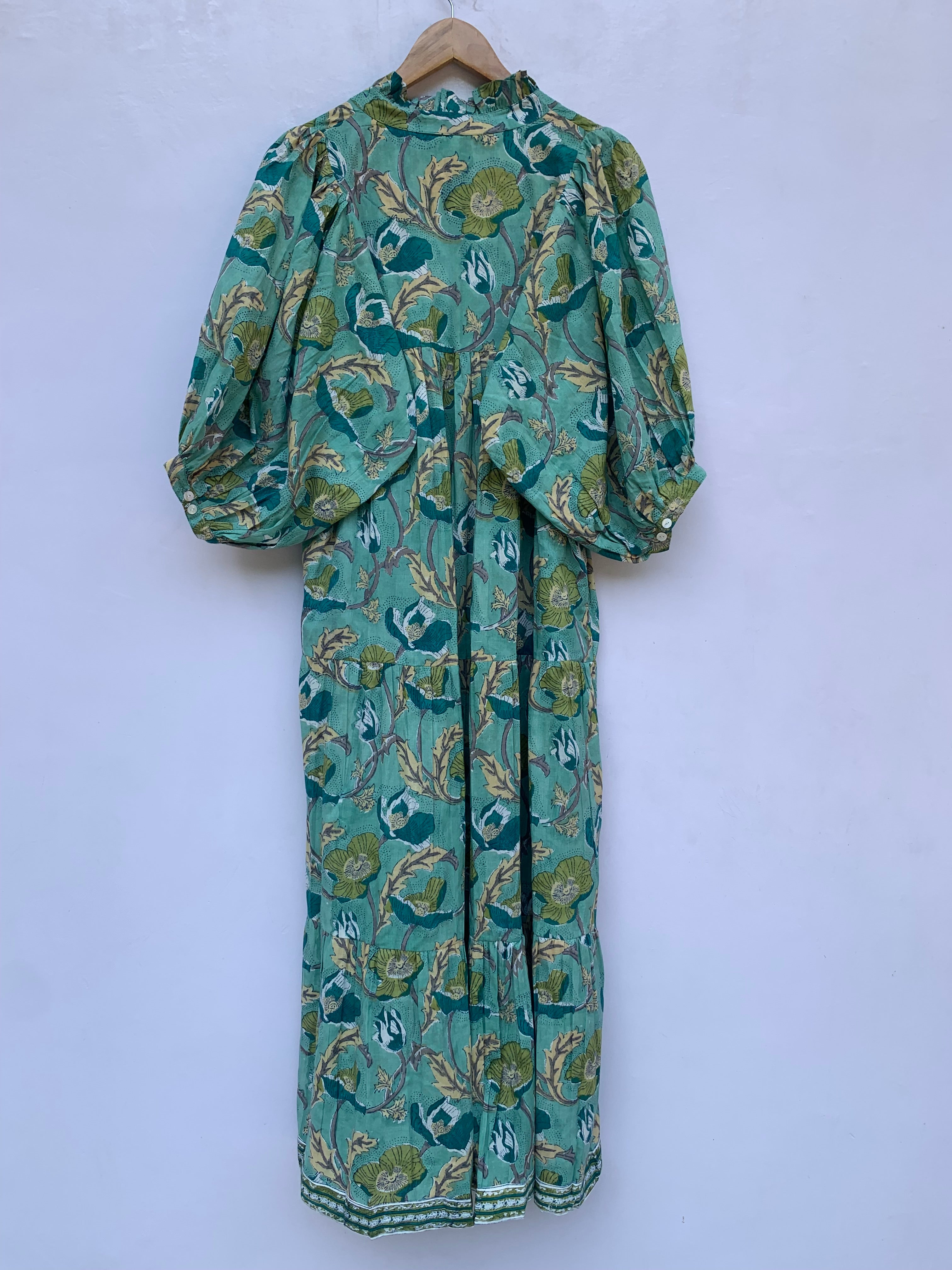 green daffodil floral block printed maxi dress