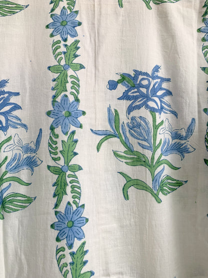 Blue Floral Hand Block Printed Cotton Maxi Dress – Boho Tiered Long Sleeve Dress