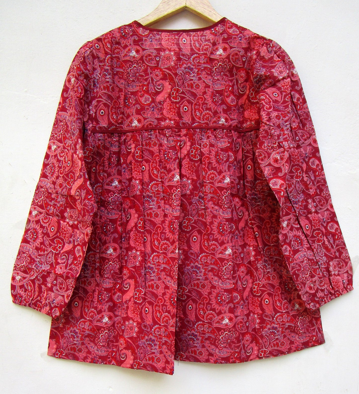 pretty red indian print womens blouse with tassels