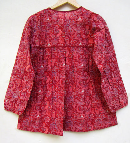 pretty red indian print womens blouse with tassels