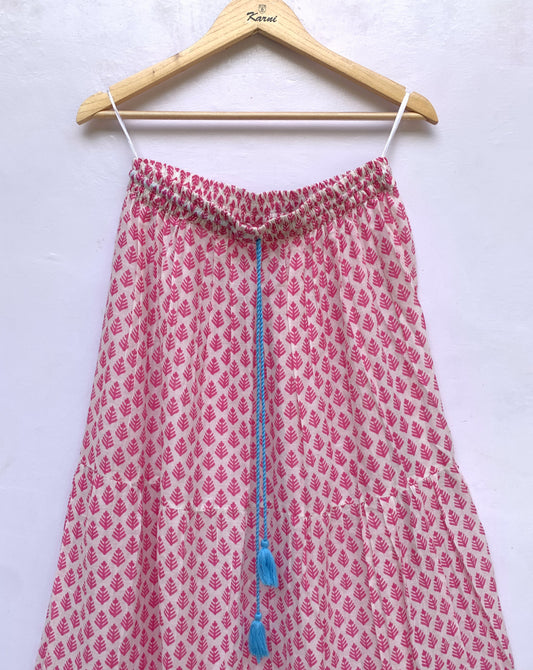 pink blue floral screen printed women's maxi skirts