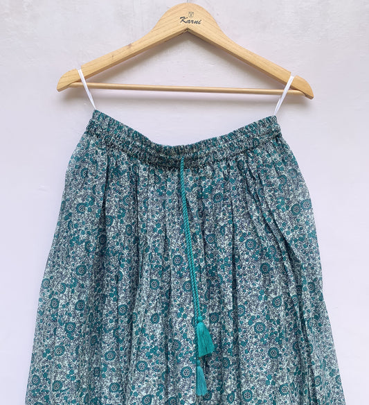 cotton green floral screen printed women's maxi skirts