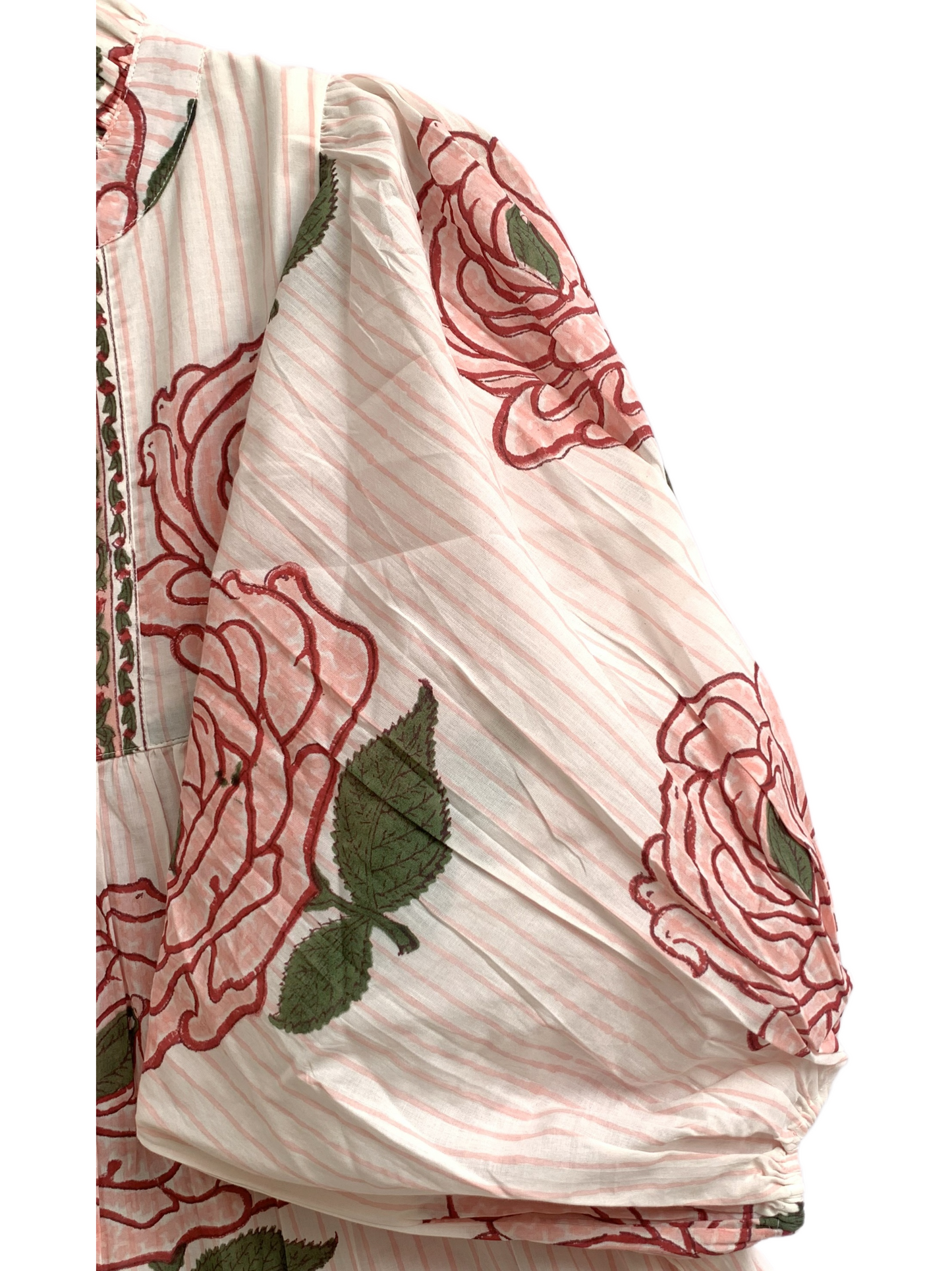 Rose Block Print Cotton Tiered Maxi Dress – Boho Puff Sleeve Dress