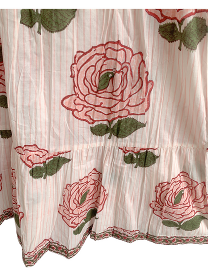 Rose Block Print Cotton Tiered Maxi Dress – Boho Puff Sleeve Dress