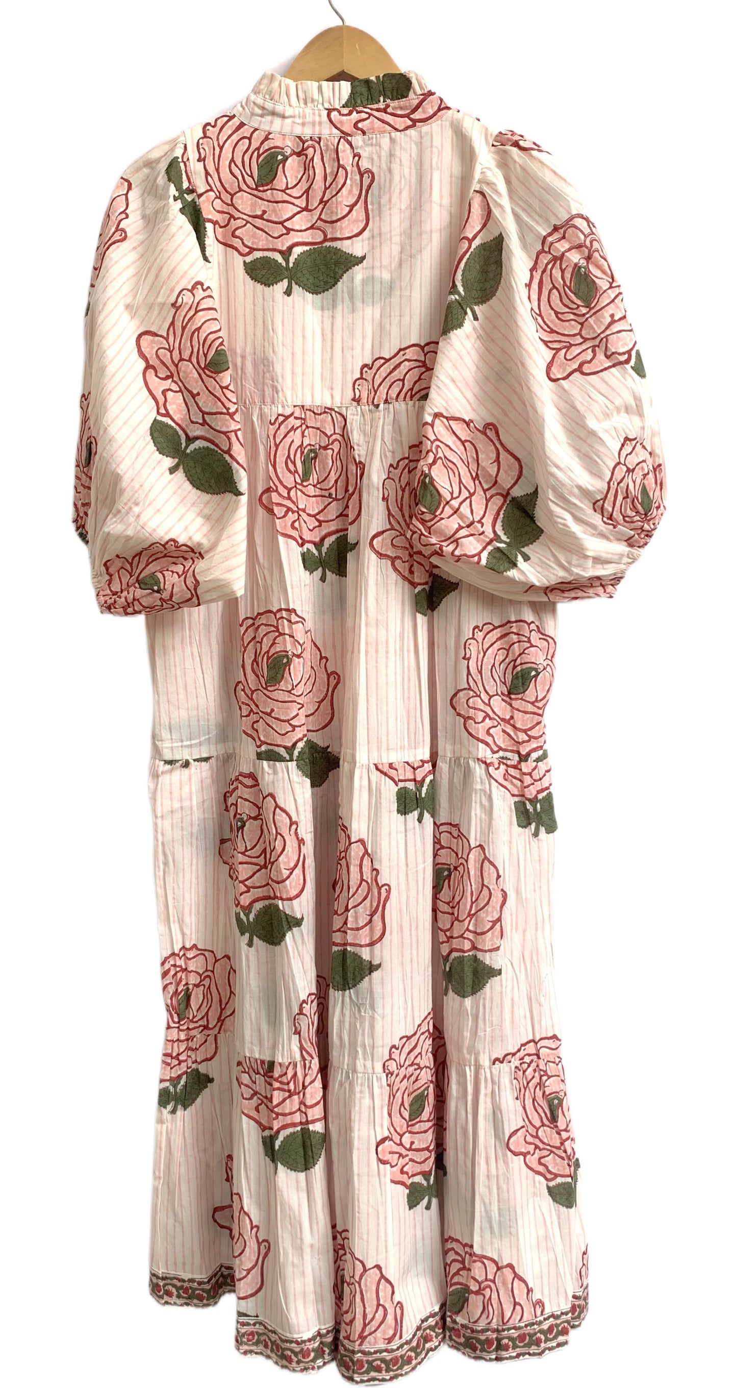 Rose Block Print Cotton Tiered Maxi Dress – Boho Puff Sleeve Dress