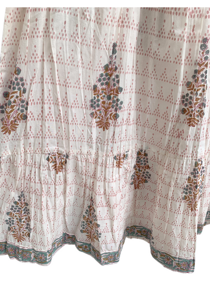 Blush Pink Floral Hand Block Print Cotton Maxi Dress – Boho Puff Sleeve Tiered Dress