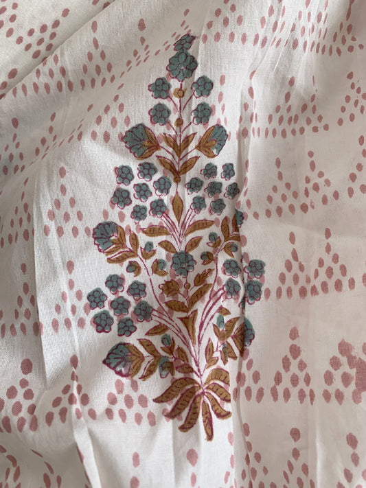 Blush Pink Floral Hand Block Print Cotton Maxi Dress – Boho Puff Sleeve Tiered Dress