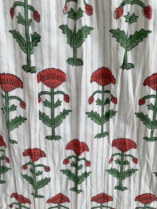 Red Floral Hand Block Print Cotton Maxi Dress – Boho Puff Sleeve Tiered Dress