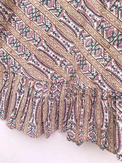 indian cotton purple green floral hand block printed women's maxi dress