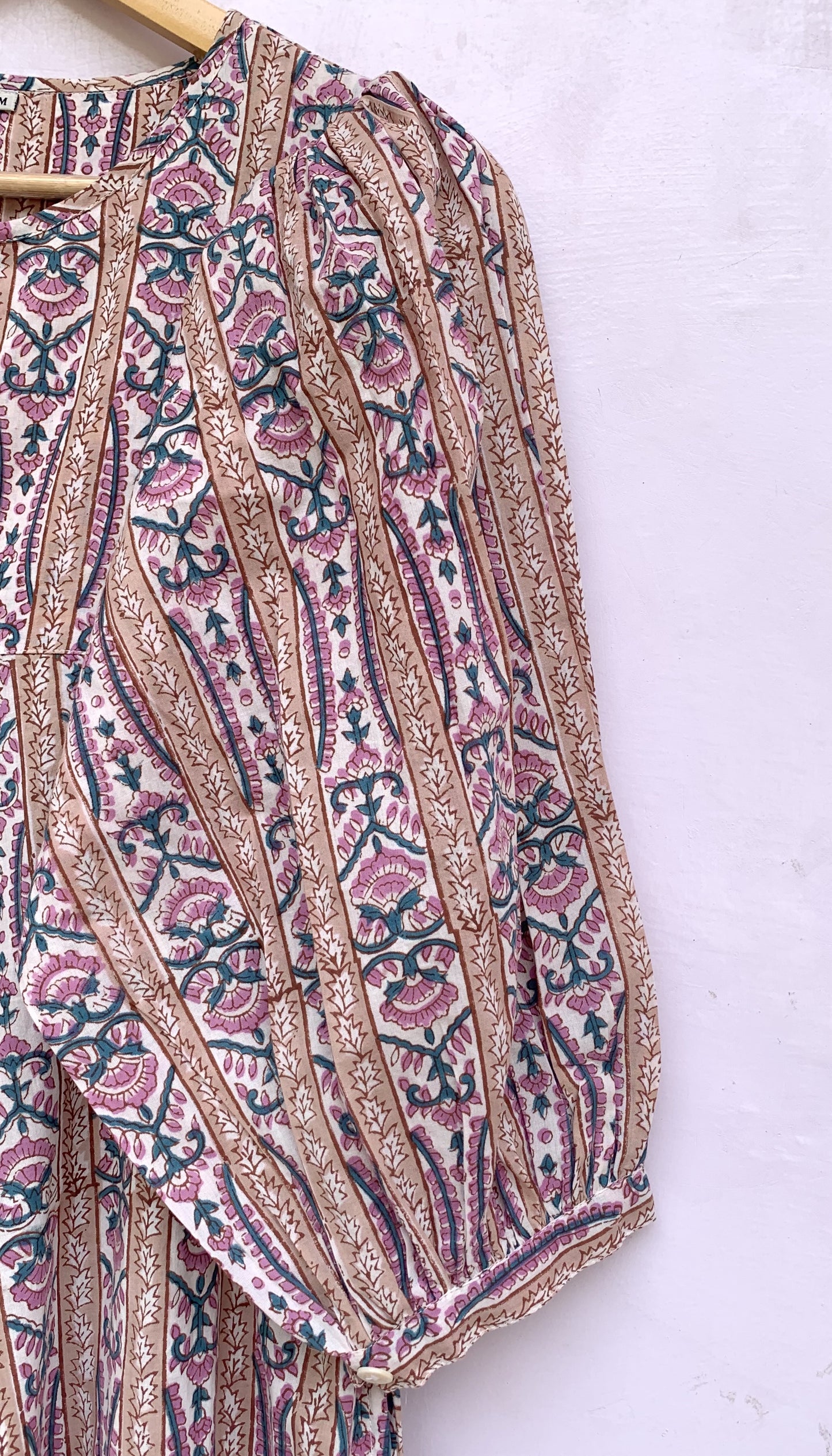 indian cotton purple green floral hand block printed women's maxi dress