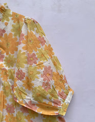 cotton yellow pink hand block floral blouse