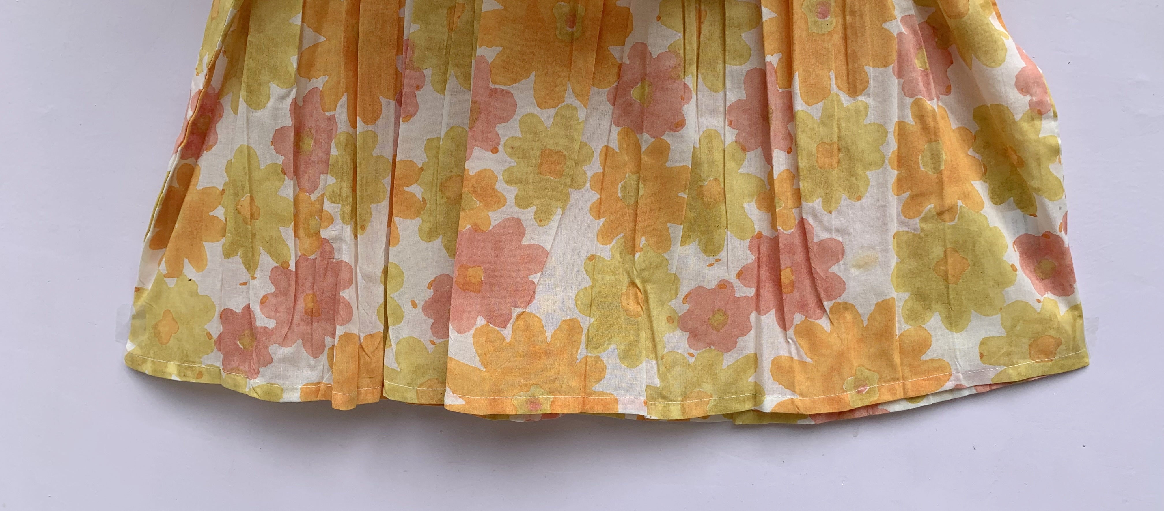 cotton yellow pink hand block floral blouse