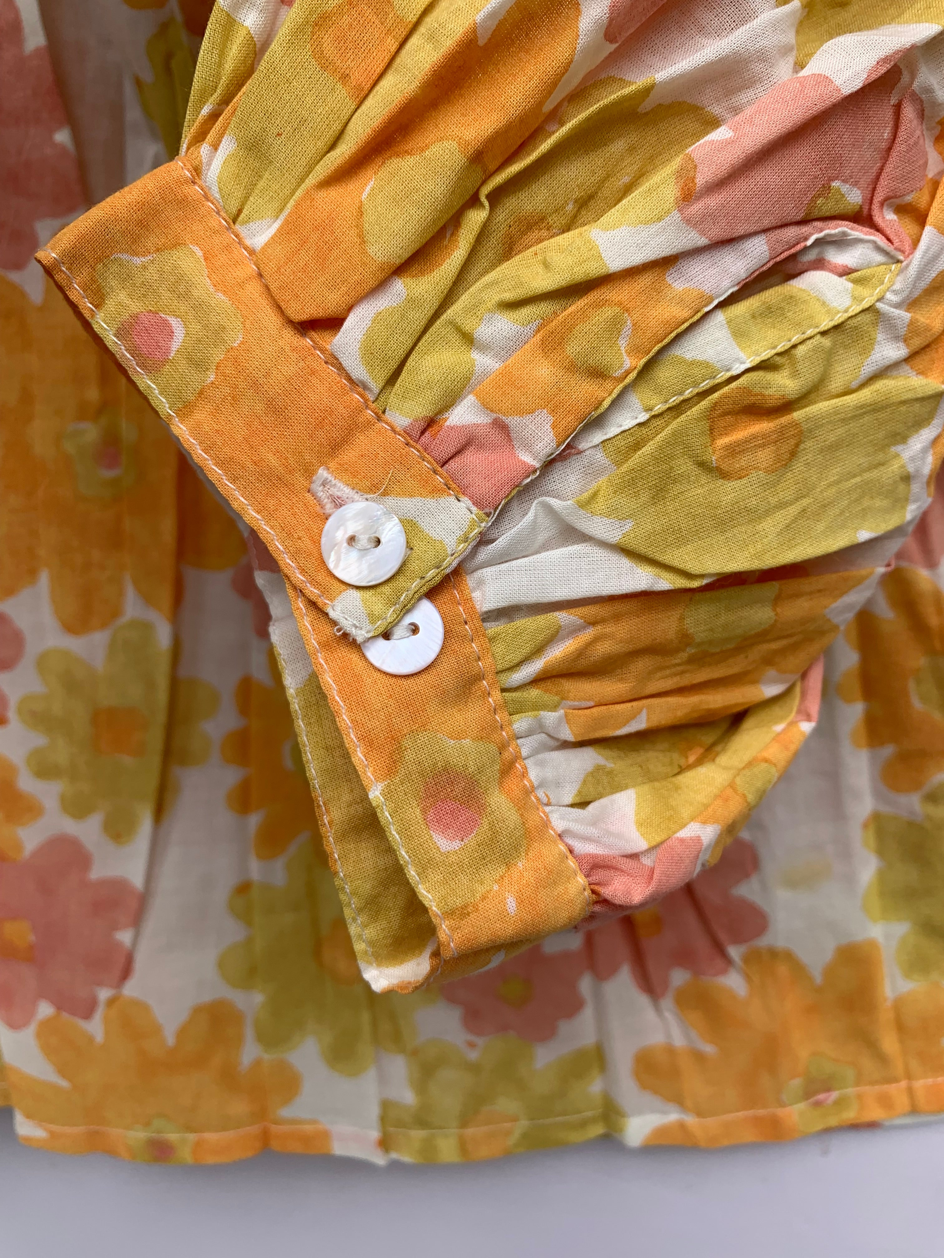 cotton yellow pink hand block floral blouse