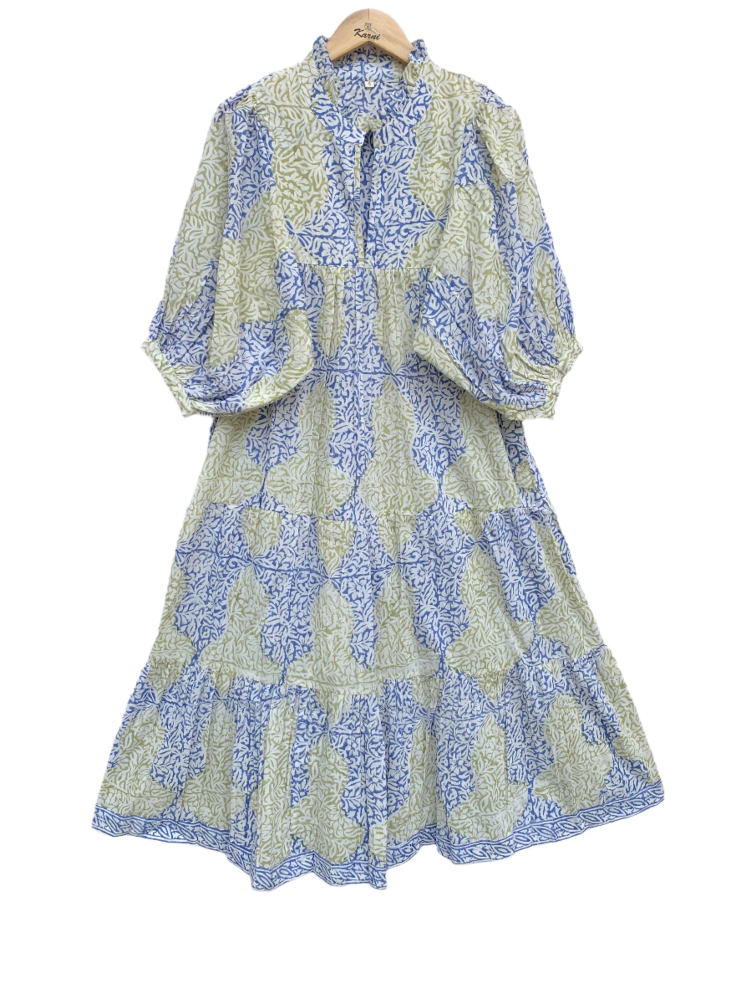 stylish blue-yellow pattern printed women's maxi dress