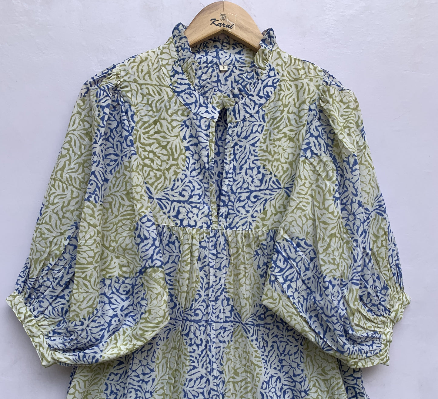 stylish blue-yellow pattern printed women's maxi dress
