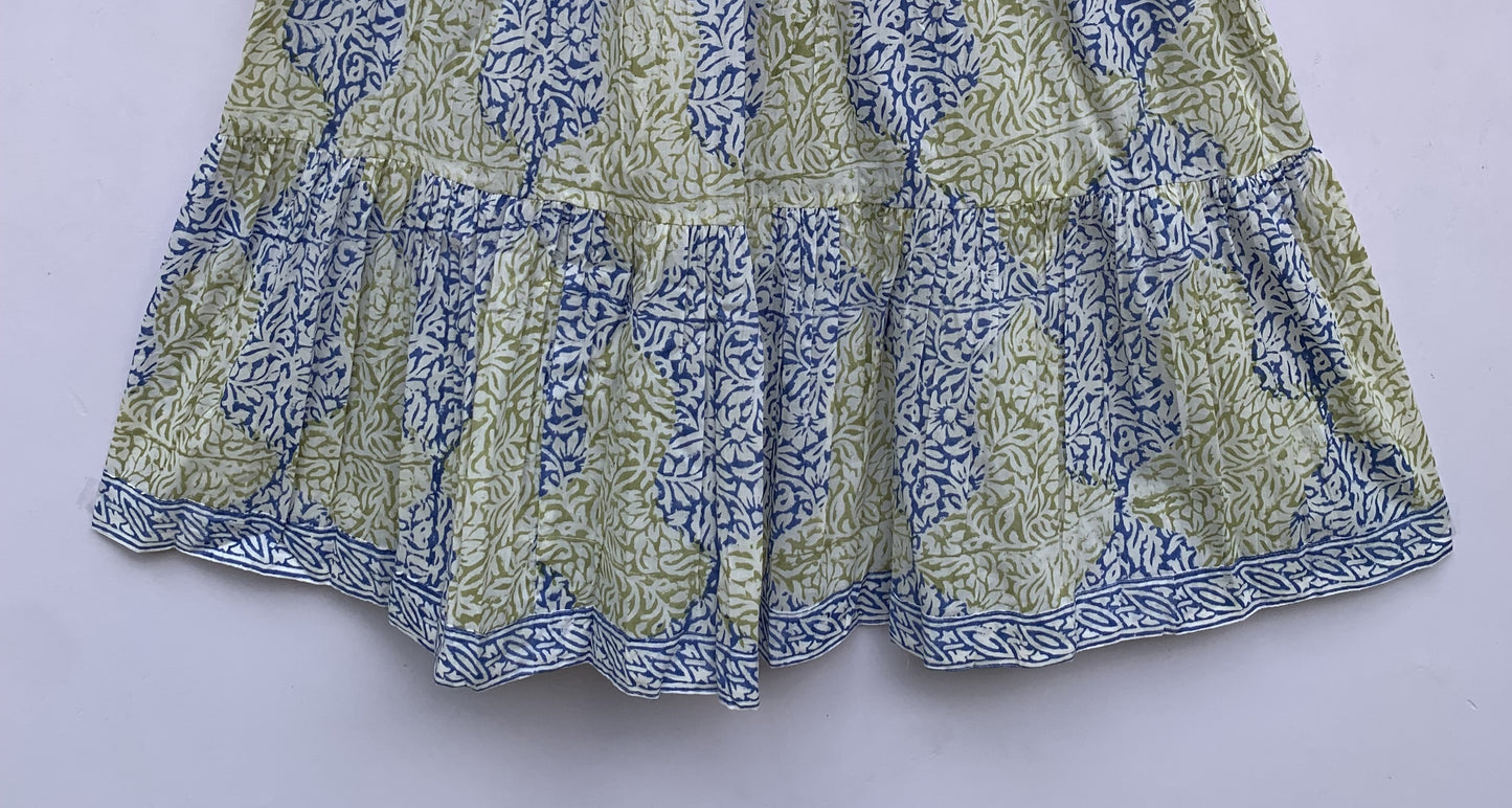 stylish blue-yellow pattern printed women's maxi dress