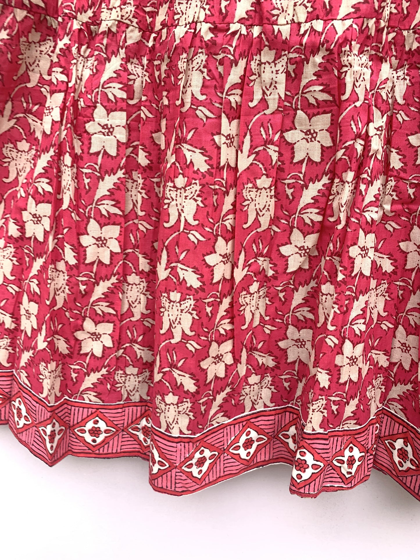 cotton red floral hand block printed women's maxi dress