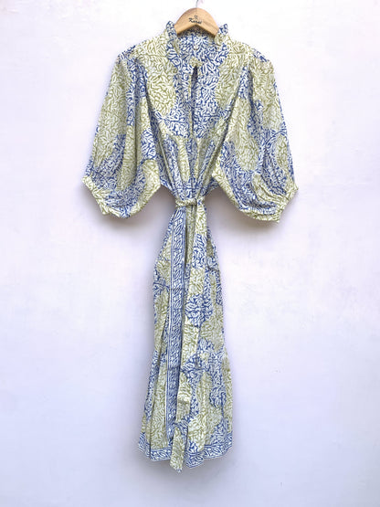 stylish blue-yellow pattern printed women's maxi dress
