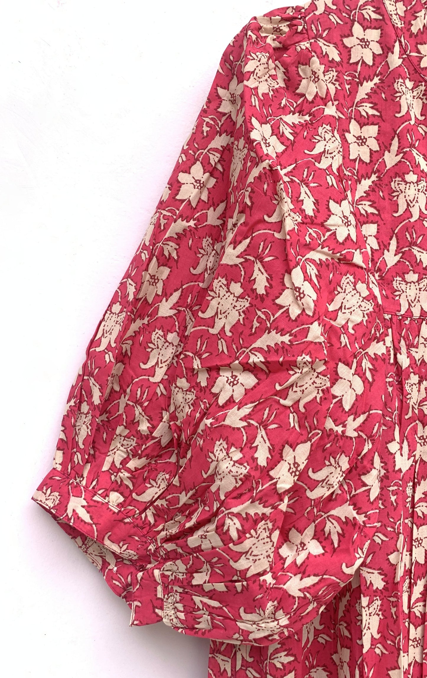 cotton red floral hand block printed women's maxi dress