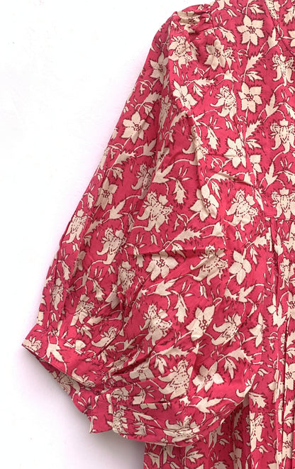 cotton red floral hand block printed women's maxi dress
