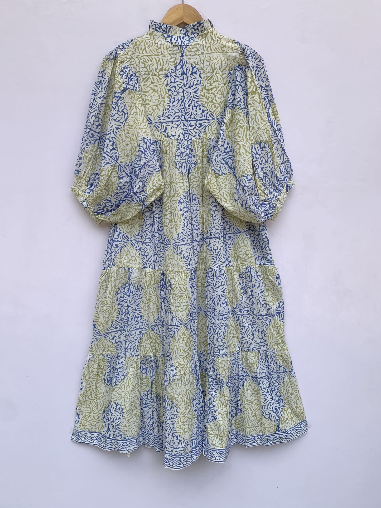 stylish blue-yellow pattern printed women's maxi dress
