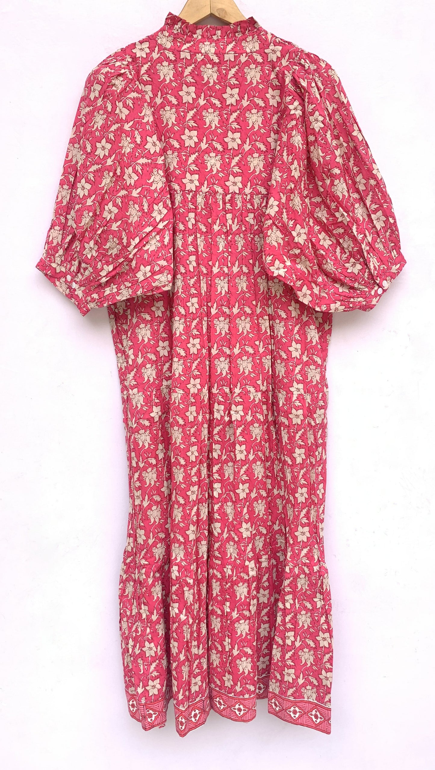 cotton red floral hand block printed women's maxi dress