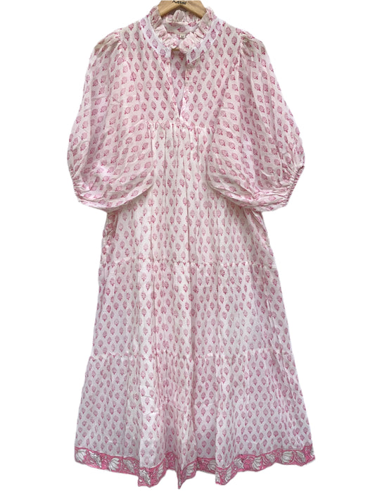 pink floral pattern printed women's maxi dress