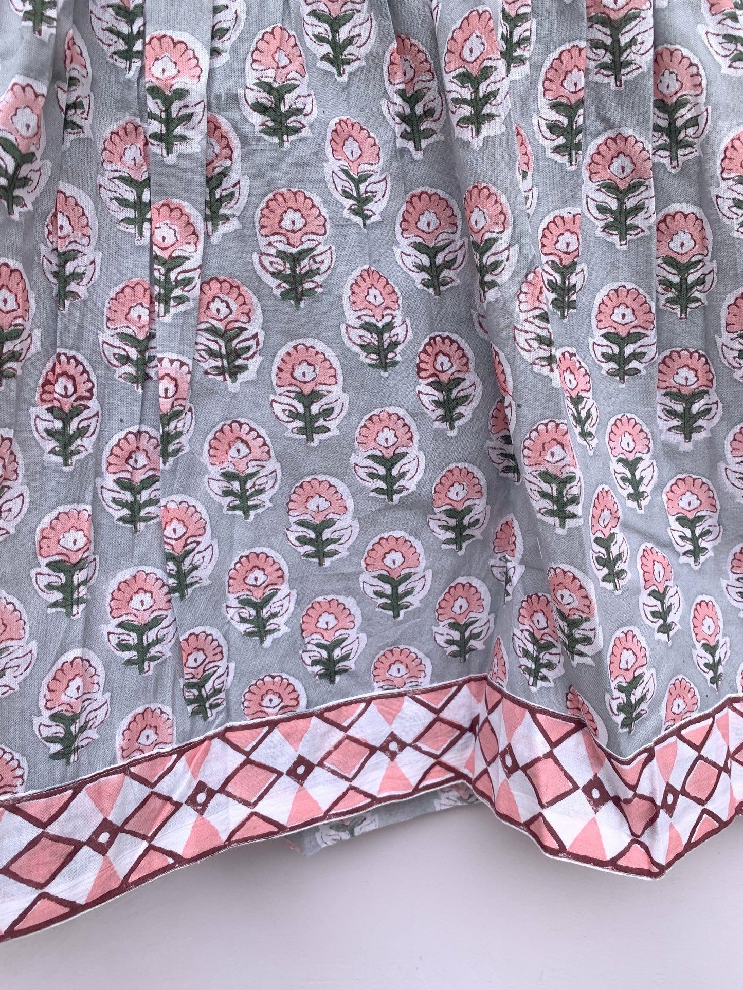 indian gray pink floral hand block printed women's maxi dress