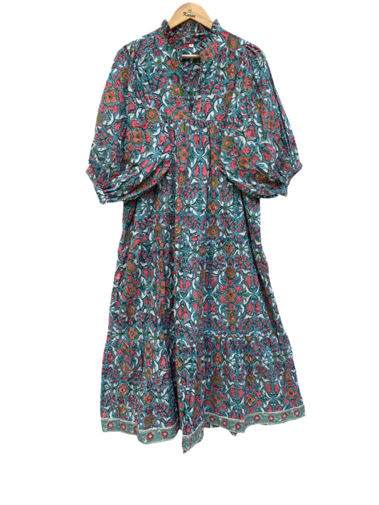 green-red floral printed women's long maxi dress