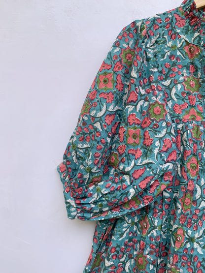 green-red floral printed women's long maxi dress