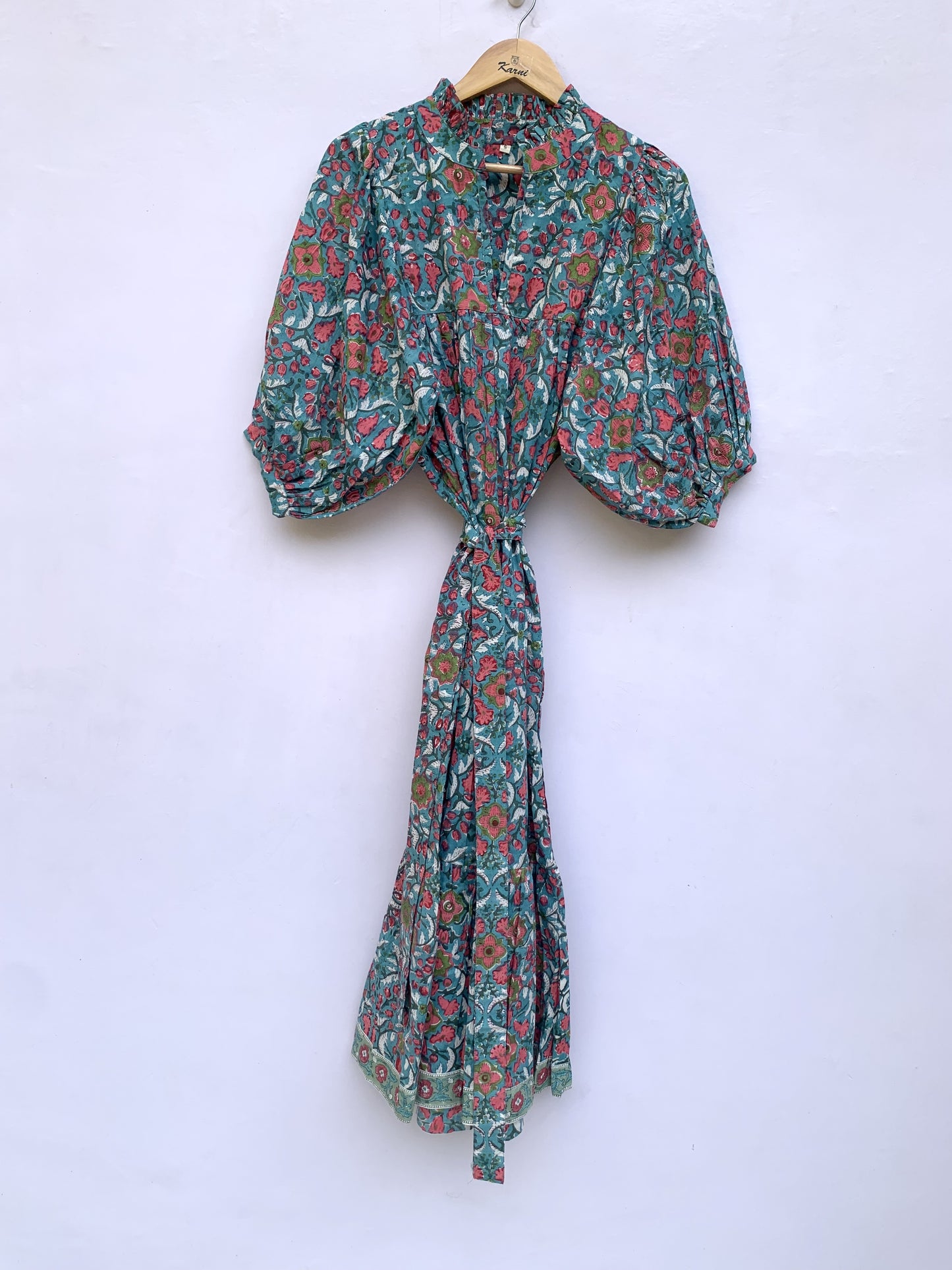 green-red floral printed women's long maxi dress