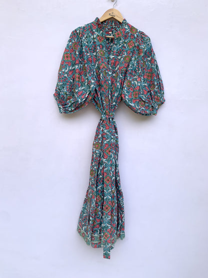 green-red floral printed women's long maxi dress
