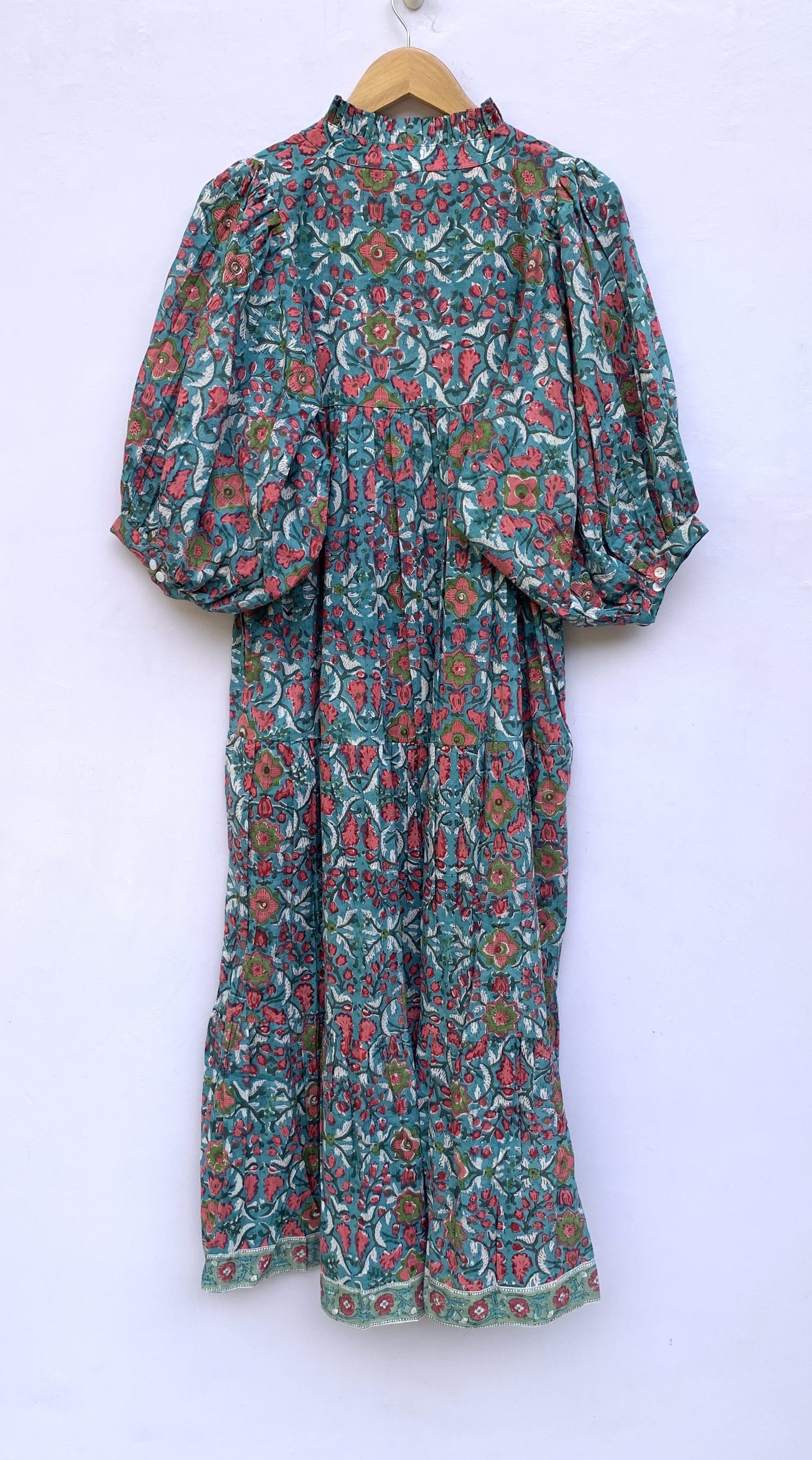 green-red floral printed women's long maxi dress