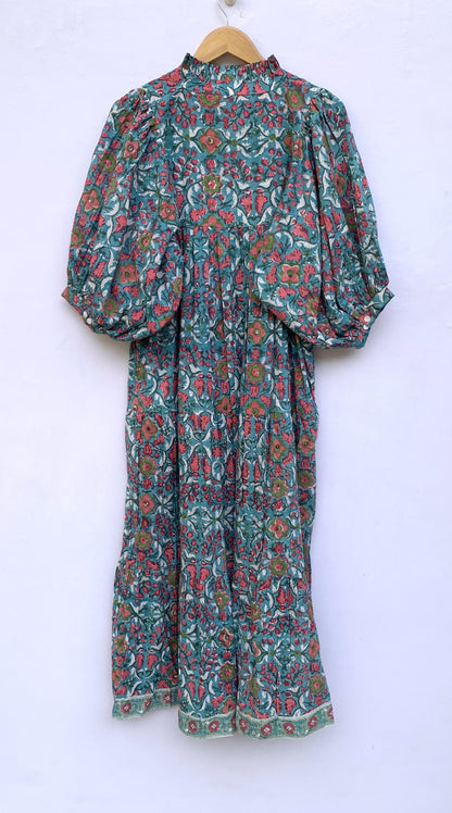 green-red floral printed women's long maxi dress