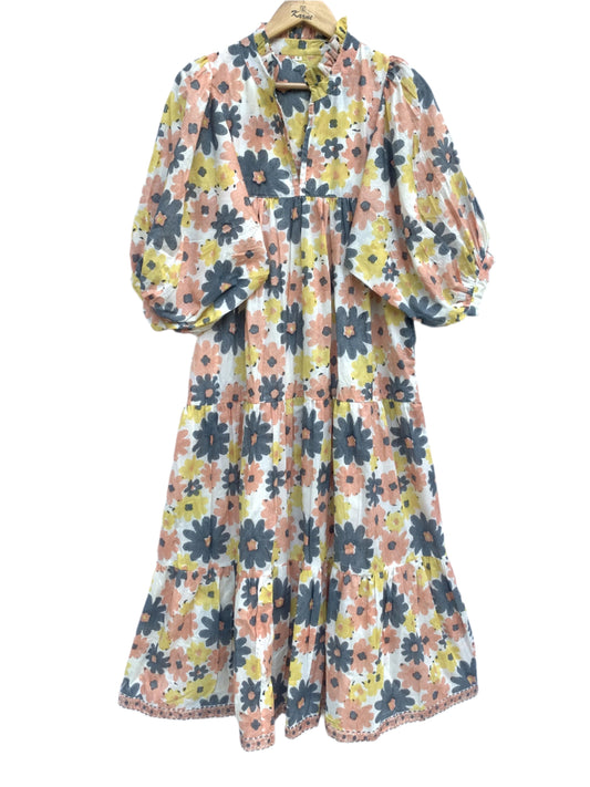 red-blue flower printed women's maxi dress