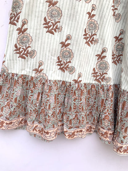 cotton gray brown floral hand block printed women's maxi dress