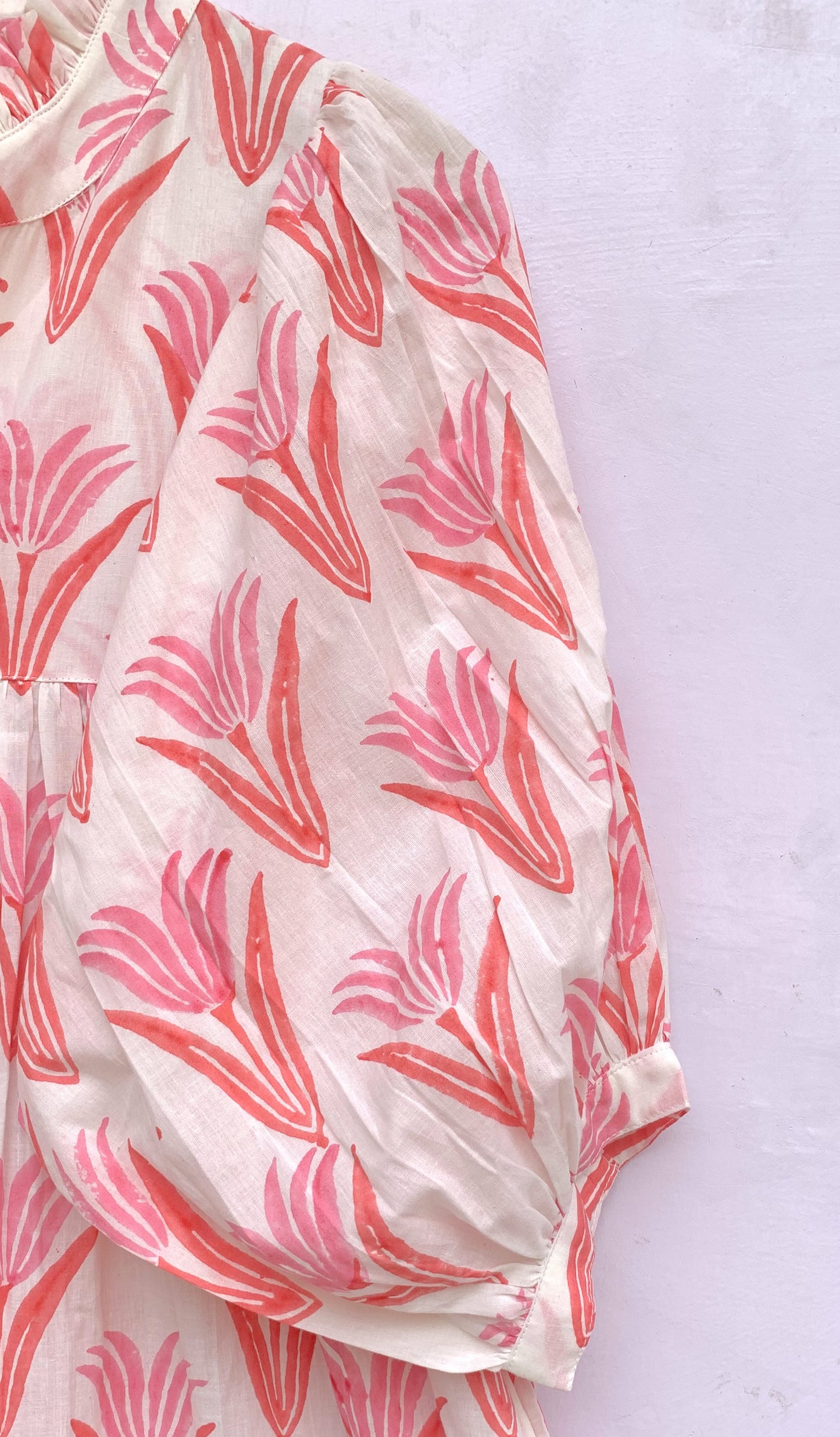 summer orange pink floral hand block printed women's maxi dress