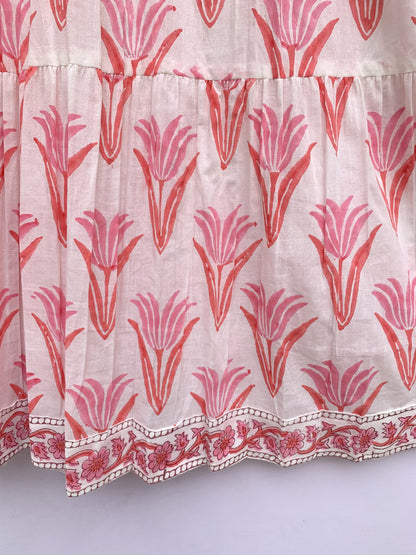 summer orange pink floral hand block printed women's maxi dress