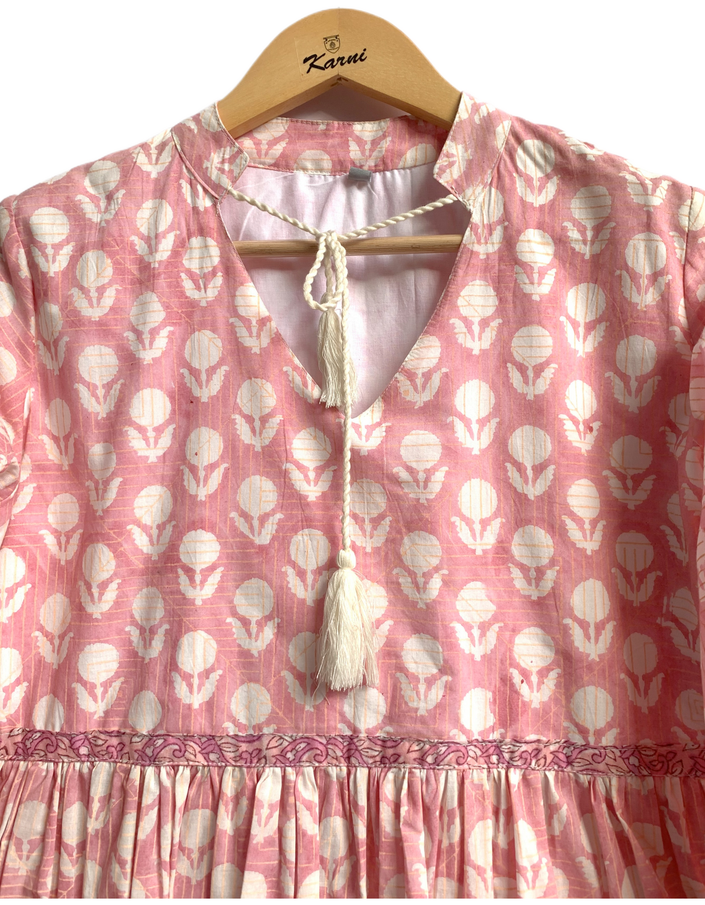 Pink Hand Block Print Cotton Tunic Top – Boho Long Sleeve Blouse