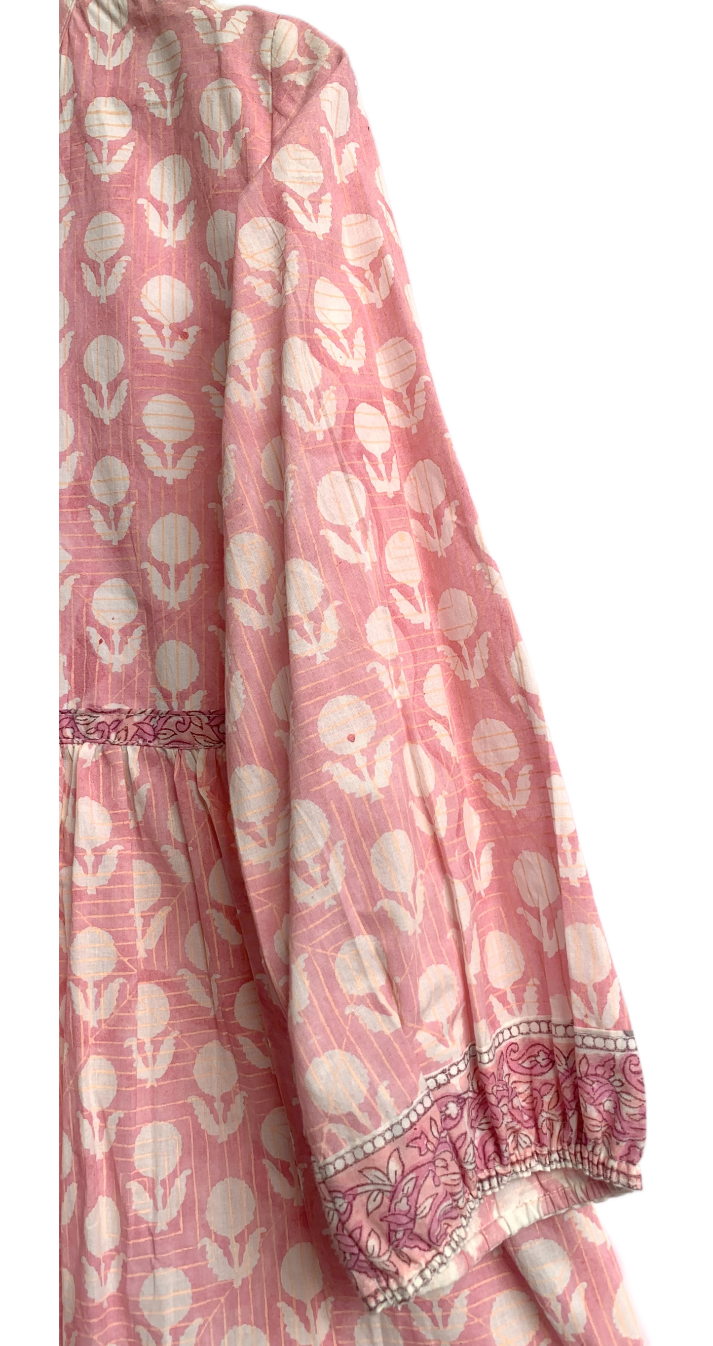 Pink Hand Block Print Cotton Tunic Top – Boho Long Sleeve Blouse