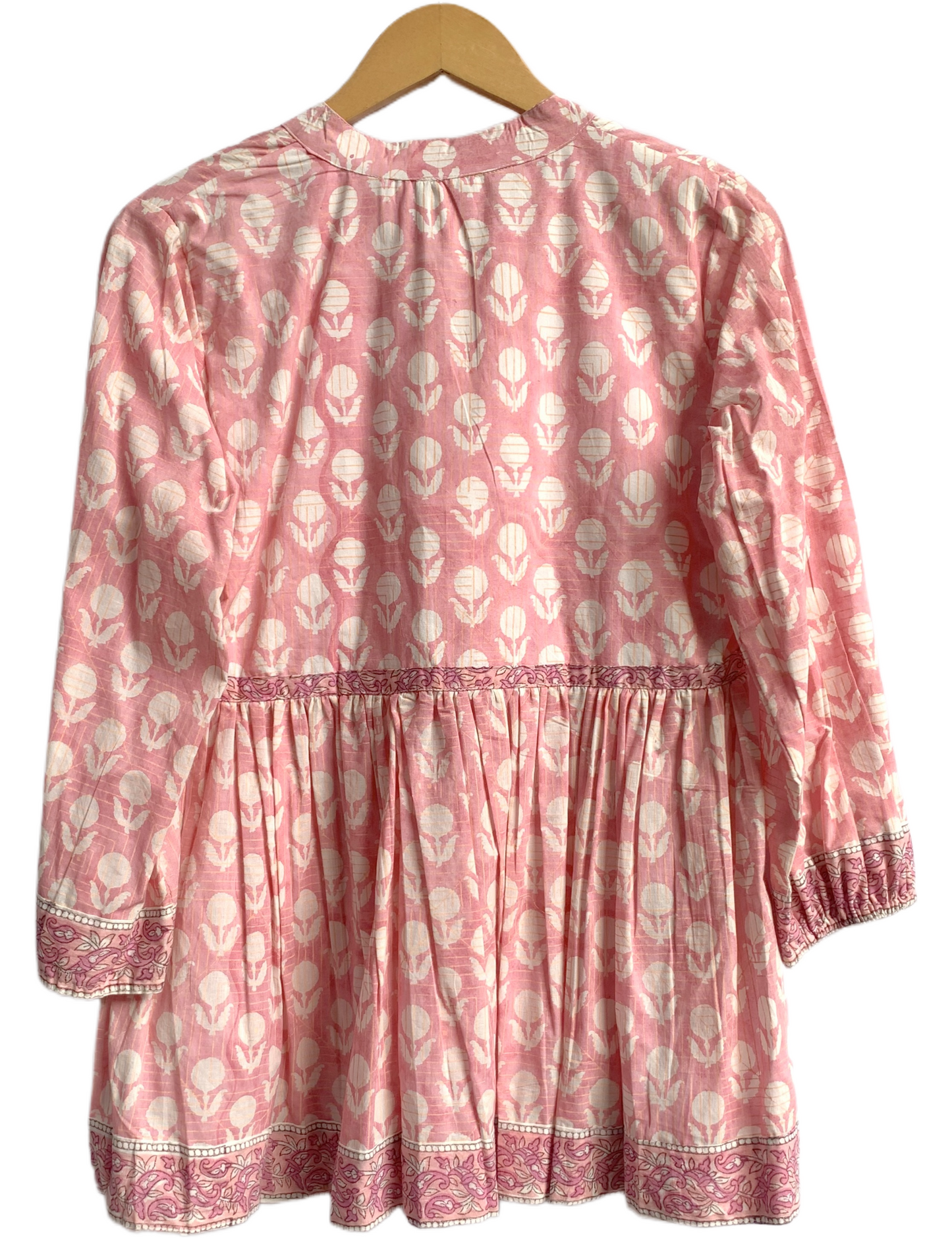 Pink Hand Block Print Cotton Tunic Top – Boho Long Sleeve Blouse
