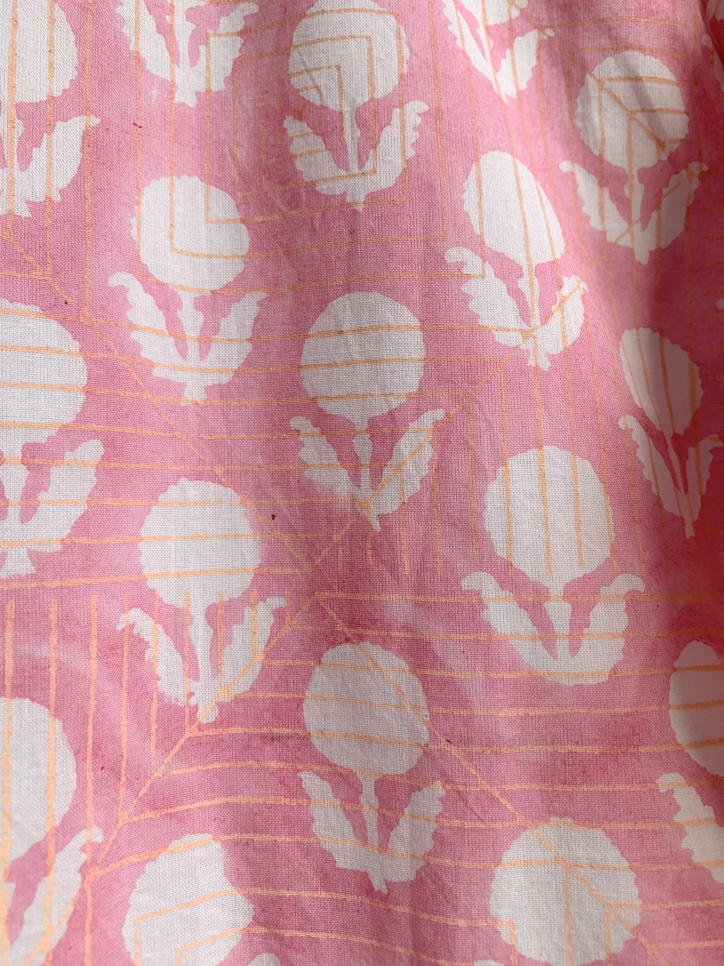 Pink Hand Block Print Cotton Tunic Top – Boho Long Sleeve Blouse