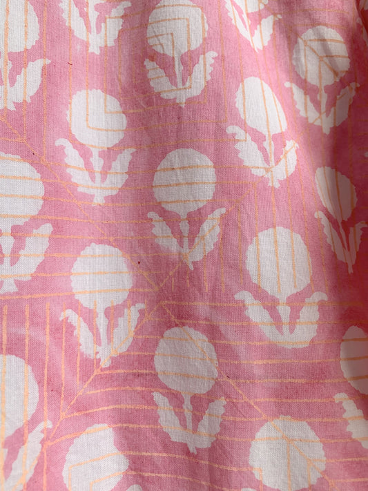 Pink Hand Block Print Cotton Tunic Top – Boho Long Sleeve Blouse