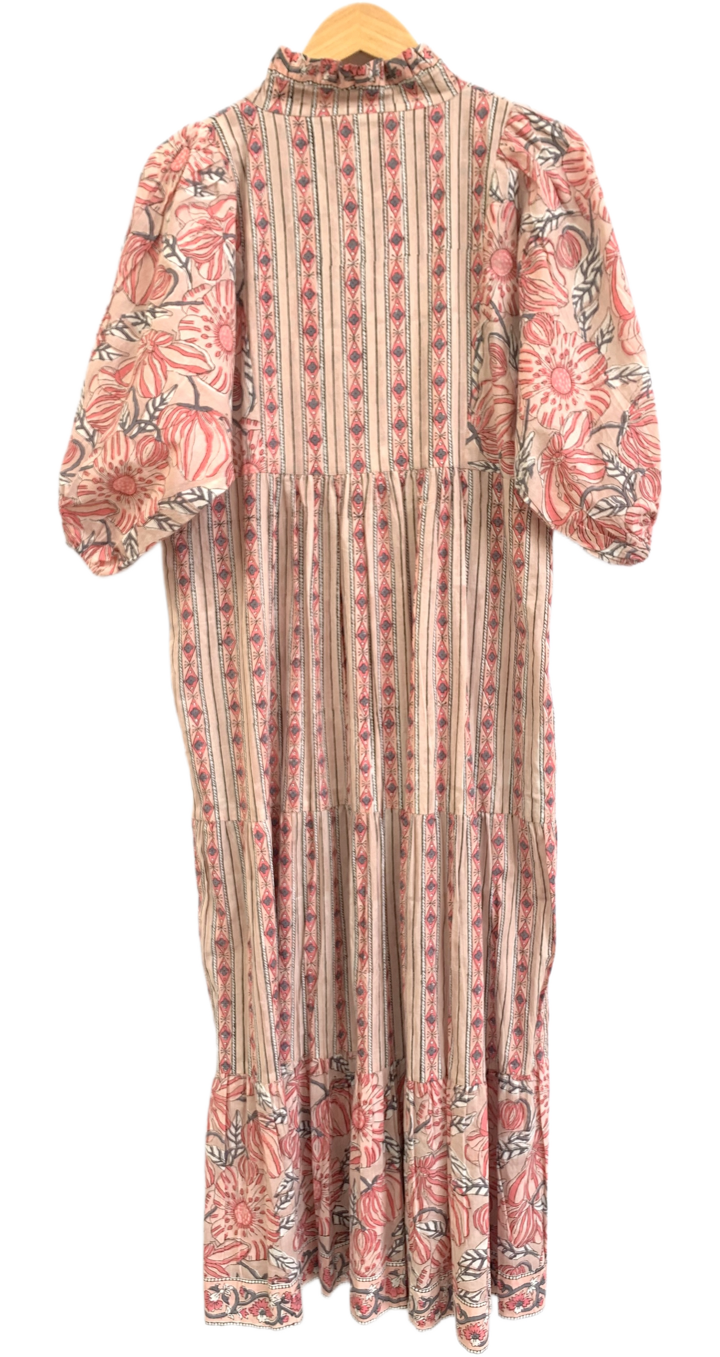 Peach Beige Floral Hand Block Print Cotton Maxi Dress – Boho Indian Tiered Dress