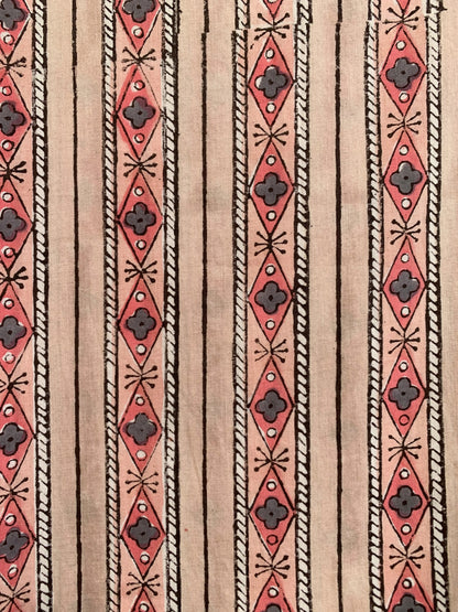 Peach Beige Floral Hand Block Print Cotton Maxi Dress – Boho Indian Tiered Dress