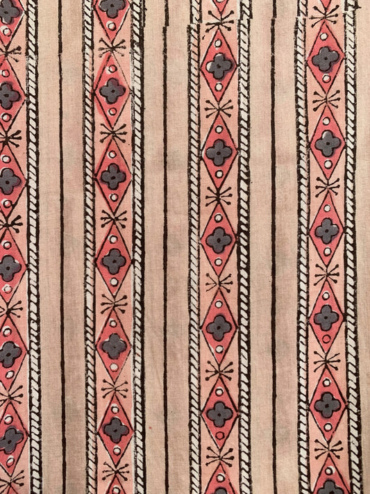 Peach Beige Floral Hand Block Print Cotton Maxi Dress – Boho Indian Tiered Dress