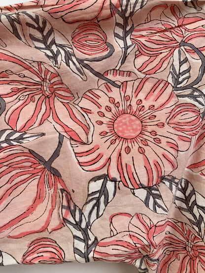 Peach Beige Floral Hand Block Print Cotton Maxi Dress – Boho Indian Tiered Dress