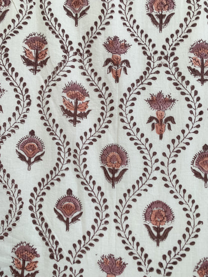 Cream & Dusty Rose Floral Hand Block Print Cotton Maxi Dress – Boho Indian Tiered Dress