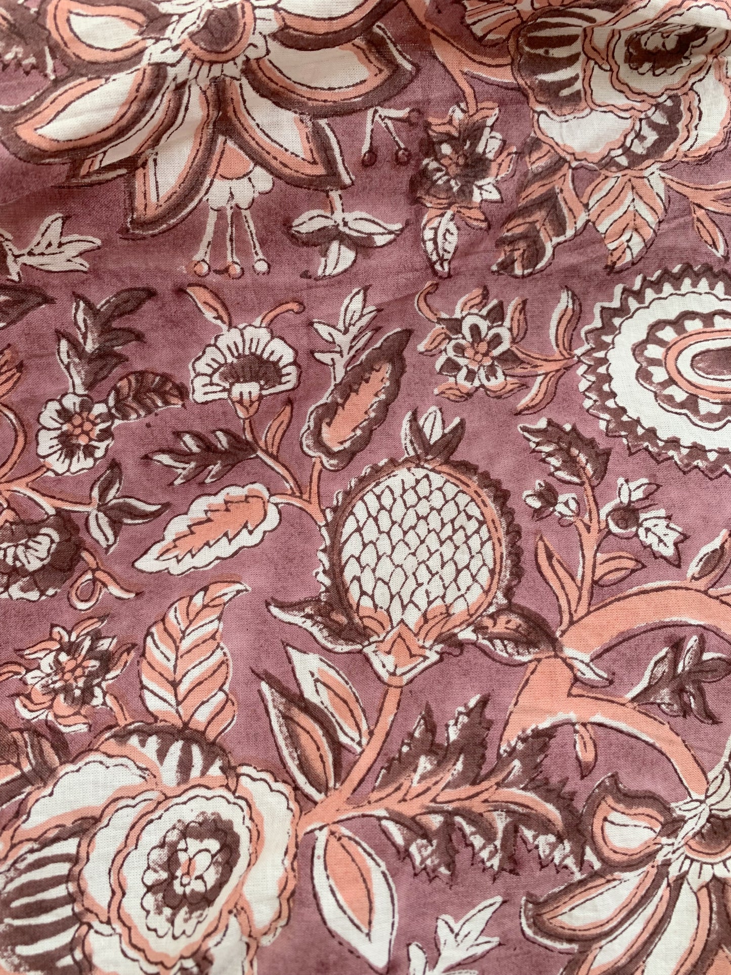 Cream & Dusty Rose Floral Hand Block Print Cotton Maxi Dress – Boho Indian Tiered Dress