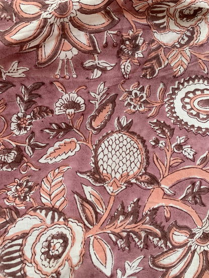 Cream & Dusty Rose Floral Hand Block Print Cotton Maxi Dress – Boho Indian Tiered Dress